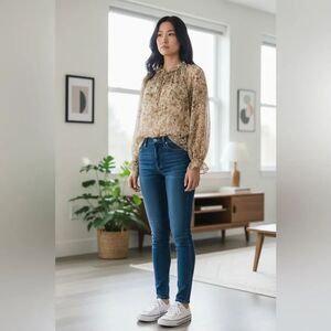 NEW Anthropologie Aakaa Tan Cream Floral Falling For Fall Ruffle Blouse S